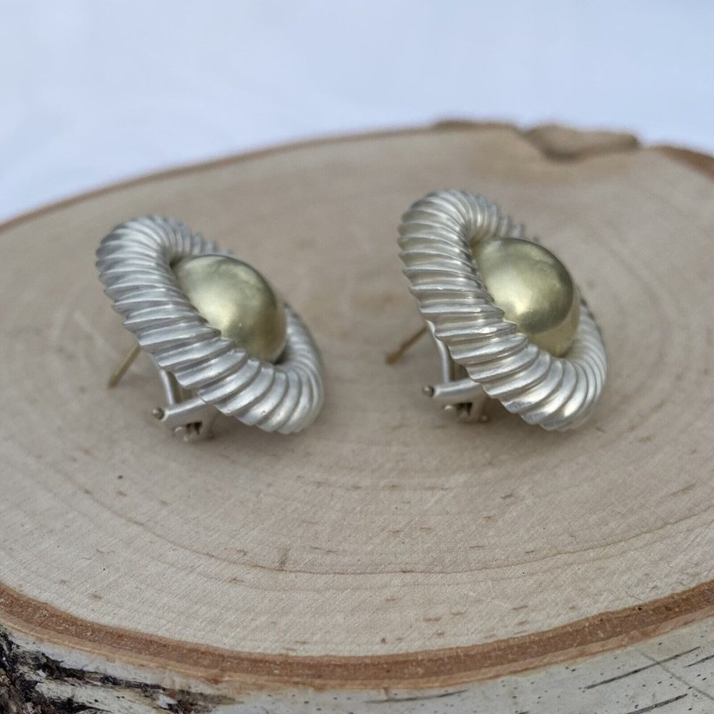 David Yurman 22mm Large Cookie Stud Earrings Sterling 14k Gold Cable Round Post - Picture 2 of 15